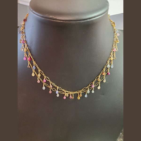 Natural Multicolored  Sapphire briolette double wrap necklace